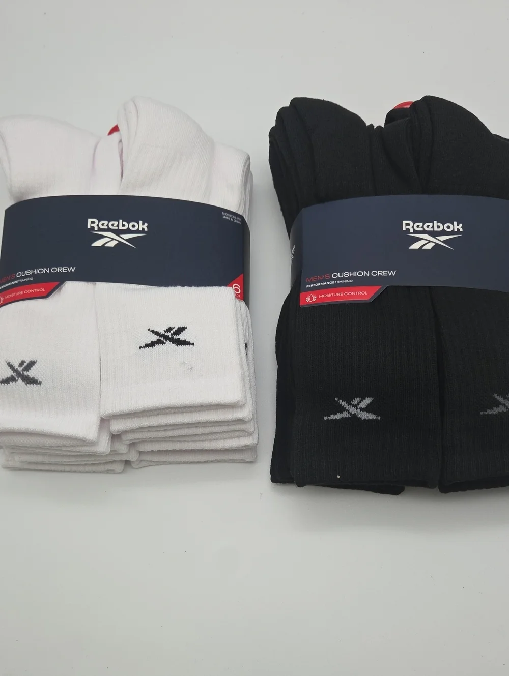 12 Reebok Men's Cushion Crew Socks  6-Pack White And 6-Pack Black